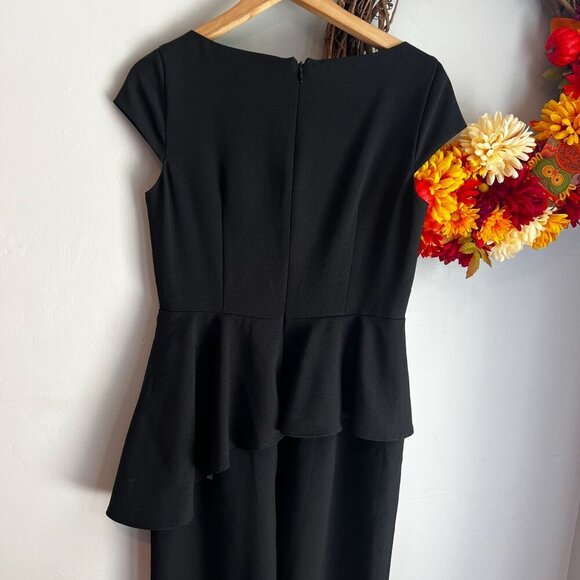 Eliza J Cap Sleeve Ruffled Peplum Waist Crepe Wide Leg Jumpsuit SIZE 6 Black - Picture 6 of 9